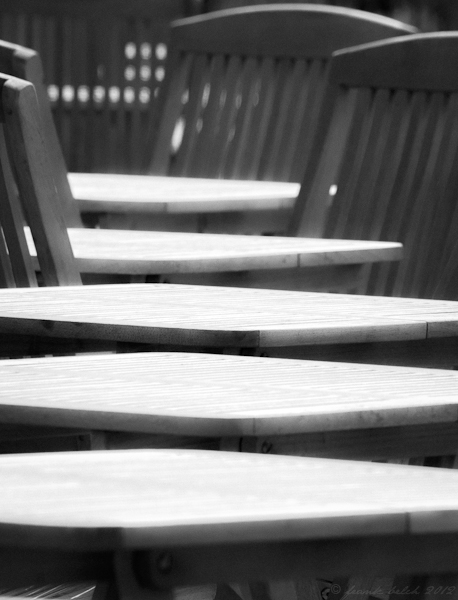 A view of tables and chairs at Harlow Carr