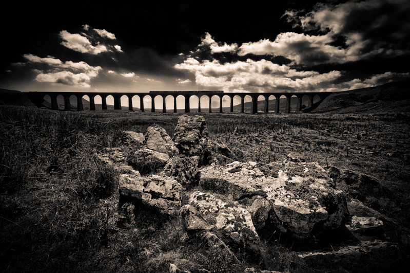 An image of a train crossing the Ribblehead Viaduct