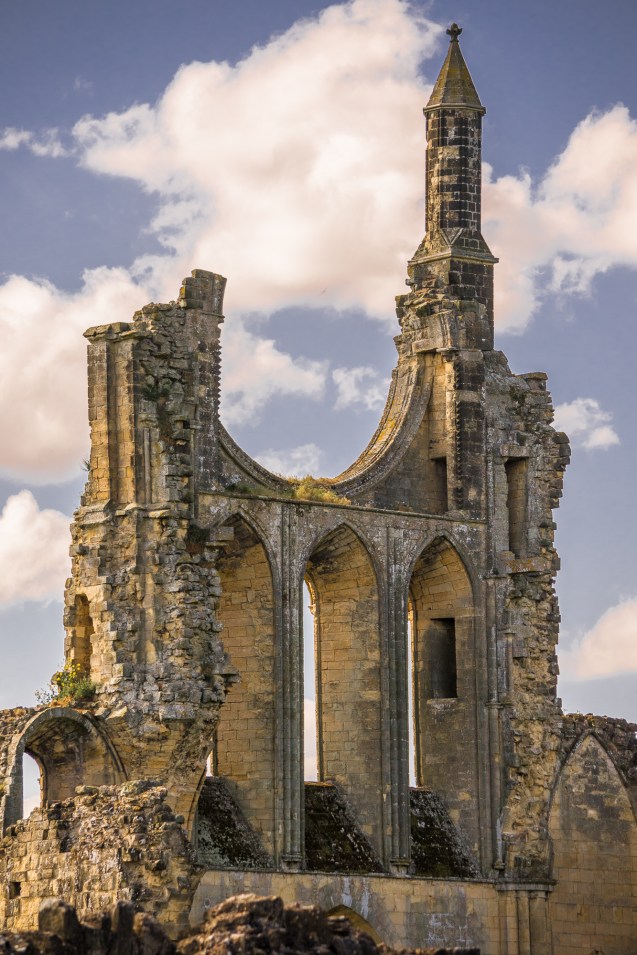 Byland Abbey main entrance in the shade.